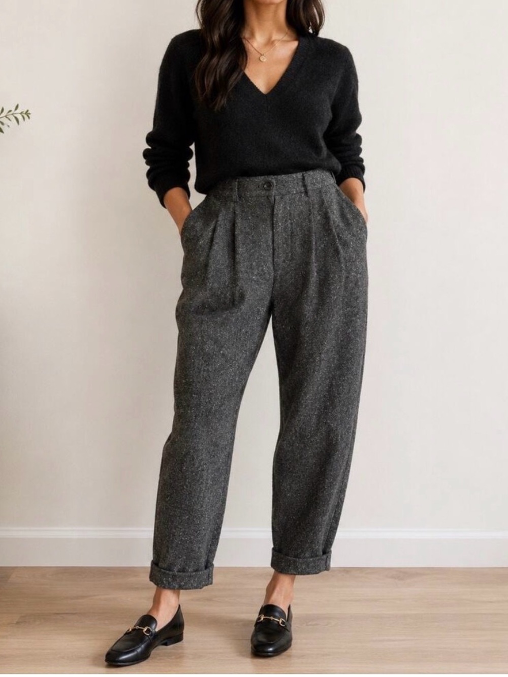 Ralph Lauren 14W High Rise Pleated Wool Tapered Ankle Trousers Gray